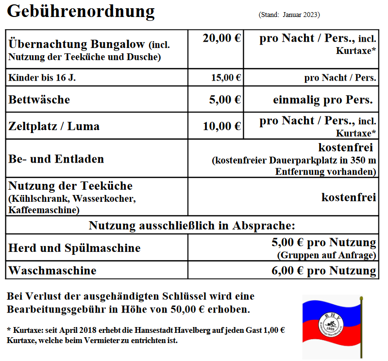 Ruderriege Havelberg - Gebührenordnung 2023